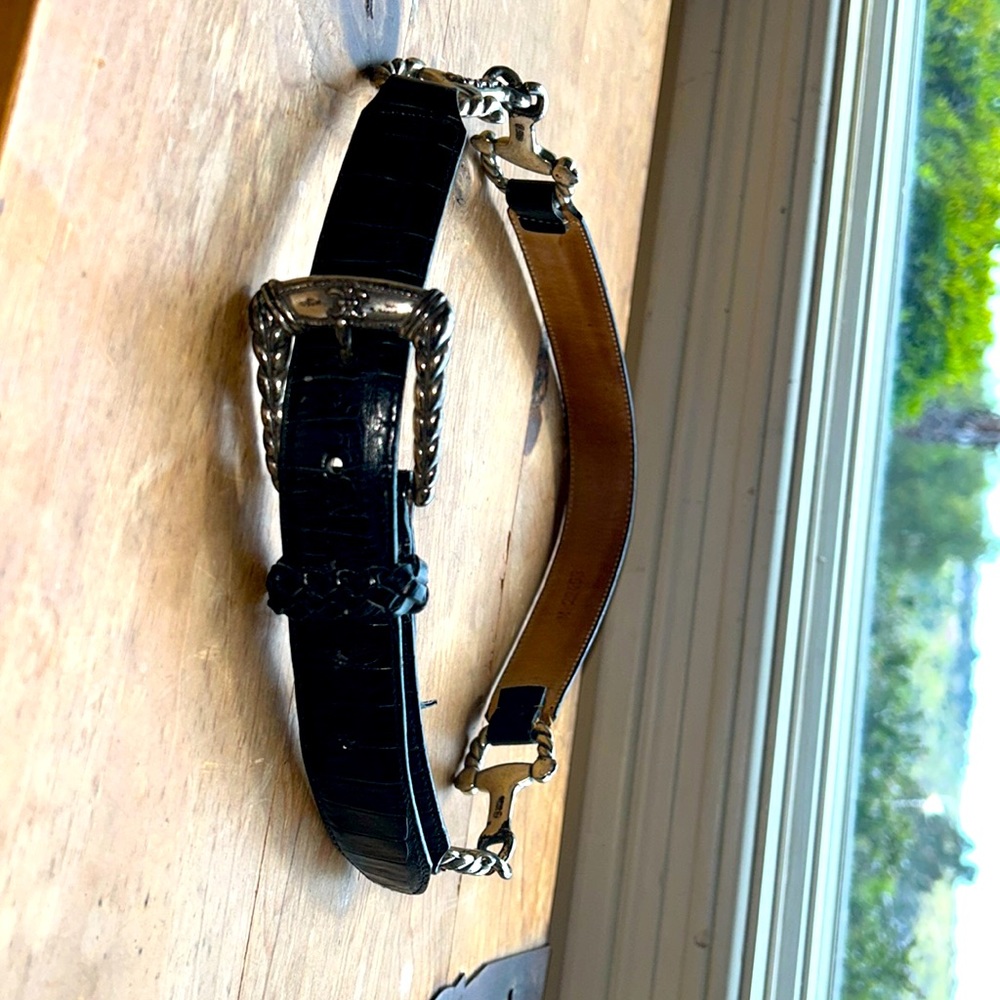 Brighton Black Belt with silver hinges and embellishments size medium
